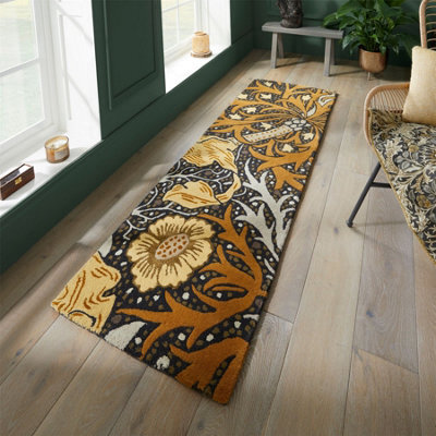 William Morris 127006 Mustard Seaweed Runner Rug For Hallway - Long 67X230Cm