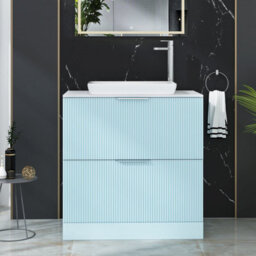Royal Bathrooms Evora 800mm Powder Blue Fluted Floor Standing Countertop Vanity Unit 2 Drawer With Qubix Basin - thumbnail 1