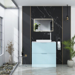 Royal Bathrooms Evora 800mm Powder Blue Fluted Floor Standing Countertop Vanity Unit 2 Drawer With Qubix Basin - thumbnail 2