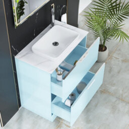 Royal Bathrooms Evora 800mm Powder Blue Fluted Floor Standing Countertop Vanity Unit 2 Drawer With Qubix Basin - thumbnail 3