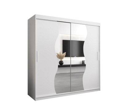 Arte Madrid Contemporary 2 Mirrored Sliding Door Wardrobe 9 Shelves 2 Rails White Matt (H)2000mm (W)2000mm (D)620mm - image 1
