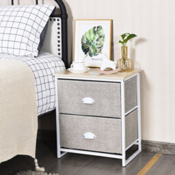 Costway 2-Drawer Fabric Dresser Metal Frame Chest Of Drawers Nightstand - thumbnail 3
