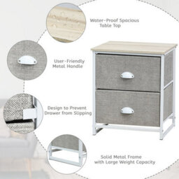 Costway 2-Drawer Fabric Dresser Metal Frame Chest Of Drawers Nightstand - thumbnail 7