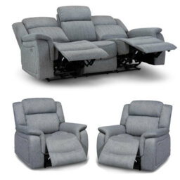 Furnishings For Less UK Linden Leather Aire Recliner 3 Seater + 2X Armchair Grey