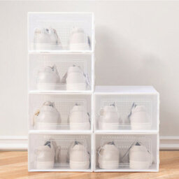 Living And Home 12 Pcs Clear Stackable Shoe Storage Box Plastic Shoe Organiser 36Cm (W) X 26Cm (D) X 16.5Cm (H) - thumbnail 1