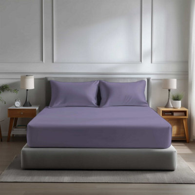 Microfibre Soft Touch Fitted Sheet 40Cm Extra Deep Skirt Plain Dyed Bed Linen Lilac - image 1