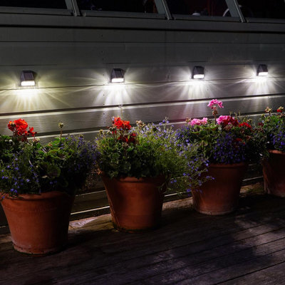 4 X Mini Solar Powered Wall & Fence Led Lights - Outdoor Garden Spotlights For Patio, Decking, Sheds - Each H7 X W7 X D4Cm - image 1
