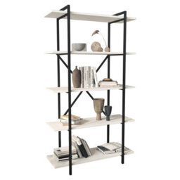 Urbn-Living Urbnliving 160Cm Height White 5-Tier Wooden Bookshelf With Metal Frame Living Room Storage & Display Unit