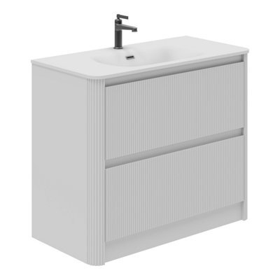 Plum&clay Isla Ribbed Fluted White 2 Drawer Freestanding Bathroom Vanity Unit & White Basin Set (W)1000mm - image 1