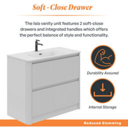 Plum&clay Isla Ribbed Fluted White 2 Drawer Freestanding Bathroom Vanity Unit & White Basin Set (W)1000mm - thumbnail 4