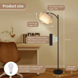 Floor Lamp With Bulb And Remote Linen Shade For Bedroom - thumbnail 3