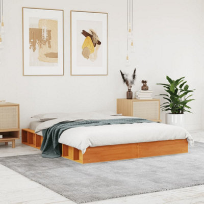 Berkfield Bed Frame Wax Brown 120X190 Cm Small Double Solid Wood Pine - image 1