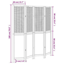 Vidaxl Room Divider 4 Panels White Solid Wood Paulownia - thumbnail 3