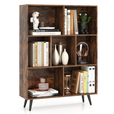 7-Cube Bookcase Mid Century Modern Storage Organiser Brown - image 1