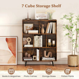 7-Cube Bookcase Mid Century Modern Storage Organiser Brown - thumbnail 3