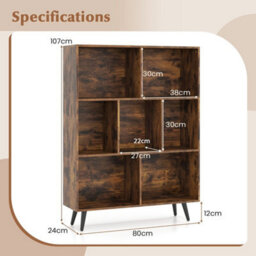 7-Cube Bookcase Mid Century Modern Storage Organiser Brown - thumbnail 2