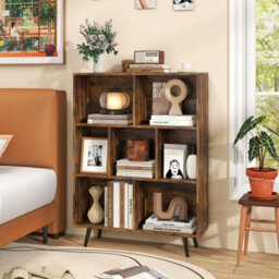 7-Cube Bookcase Mid Century Modern Storage Organiser Brown - thumbnail 6