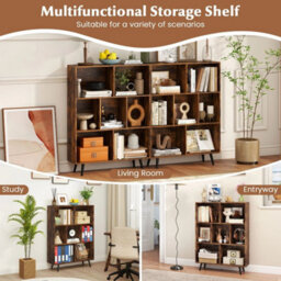 7-Cube Bookcase Mid Century Modern Storage Organiser Brown - thumbnail 5