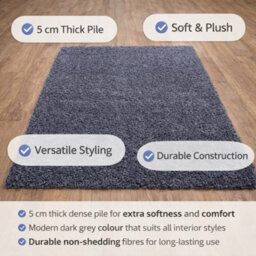Uetian Grey Shaggy Rug Small Soft Accent Rug (60X110 Cm) - thumbnail 6