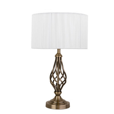 Lighting Supermarket Queenswood Traditional Barley Twist Table Lamp With Ivory String Shade - Antique Brass - image 1