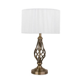 Lighting Supermarket Queenswood Traditional Barley Twist Table Lamp With Ivory String Shade - Antique Brass - thumbnail 1