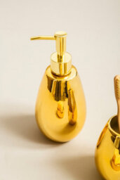Orsina Dolomite Gold 3 Piece Bathroom Set, Ceramic Bath Accessories Set, Soap Dispenser, Tumbler, And Soap Dish - thumbnail 5