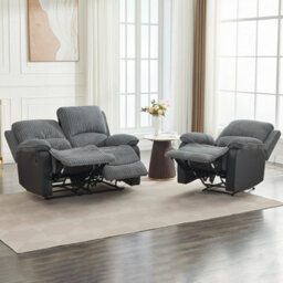Manual Reclining Sofa Set, Corduroy Fabric Recliner Sectional Sofa Suite - 1+2 Sofa Set - thumbnail 3