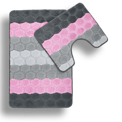 Velosso Hex Stripe Bath And Pedestal Mat Pink - image 1