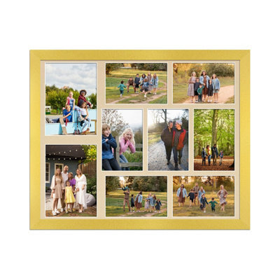 AK Frames 20X16 Gold Modern Multi Photo Frame With Ivory Mount - Holds 9 Apertures (2X) 7X5, (7X) 6X4 Photos - image 1