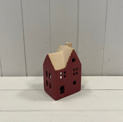 Four Candle Satchville Red Ceramic House Tealight Holder - image 1