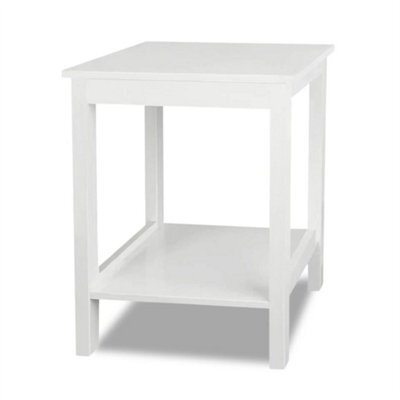 Small 2 Tier White Matt Finish Side Table With Shelf Bedroom Coffee End Table - image 1