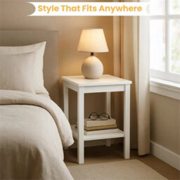 Small 2 Tier White Matt Finish Side Table With Shelf Bedroom Coffee End Table - thumbnail 5