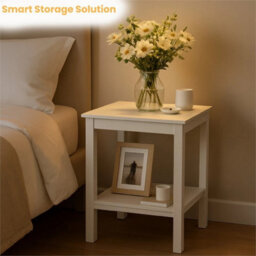 Small 2 Tier White Matt Finish Side Table With Shelf Bedroom Coffee End Table - thumbnail 4