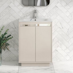 Royal Bathrooms Orion 600mm Warm Taupe 2 Door Floor Standing Bathroom Vanity Unit With Carrara White Basin & Chrome Accent Trim