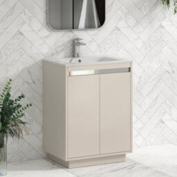 Royal Bathrooms Orion 600mm Warm Taupe 2 Door Floor Standing Bathroom Vanity Unit With Carrara White Basin & Chrome Accent Trim - thumbnail 6