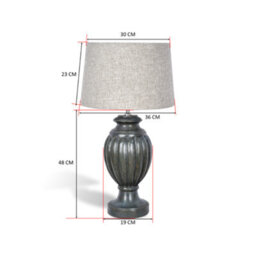 Solid Wood Table Lamp With Fabric Shade Grey Finish Carved Baluster Base For Living Room Or Bedroom - thumbnail 6