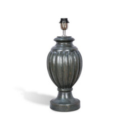 Solid Wood Table Lamp With Fabric Shade Grey Finish Carved Baluster Base For Living Room Or Bedroom - thumbnail 2