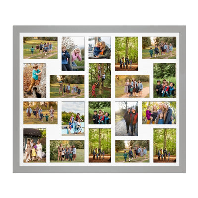 AK Frames 80X70Cm Light Grey Modern Multi Photo Frame With White Mount - Holds 20 Apertures (18X) 6X4, (2X) 4X4 Photos - image 1