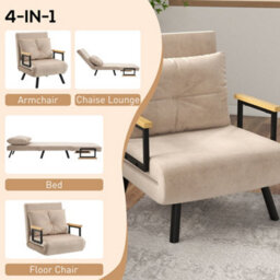 Wyld Haus Elvael Velvet Beige 4-In-1 Convertible Single Chair Bed With Cushion, 5-Angle Click-Clack Backrest - thumbnail 4