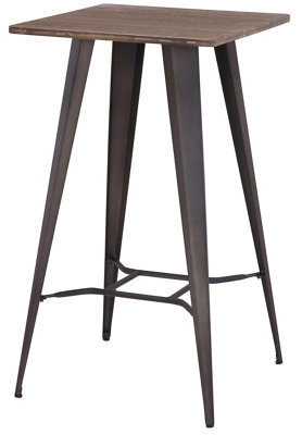 Lamboro Tolix Rustic Square Bar Table With Brown Wooden Top & Metal Frame - 104Cm Height - image 1