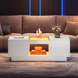 Btm White Led Coffee Table With Storage, 2 Tiers & 2 Drawers, Modern Center Table For Large Living Room - thumbnail 8