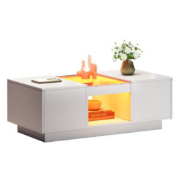 Btm White Led Coffee Table With Storage, 2 Tiers & 2 Drawers, Modern Center Table For Large Living Room - thumbnail 4
