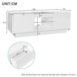 Btm White Led Coffee Table With Storage, 2 Tiers & 2 Drawers, Modern Center Table For Large Living Room - thumbnail 7