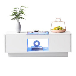 Btm White Led Coffee Table With Storage, 2 Tiers & 2 Drawers, Modern Center Table For Large Living Room - thumbnail 3