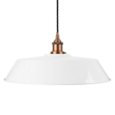White Large Chancery Painted Dome Pendant Light With Matt Antique Copper Lamp Holder And Black Twisted Cable - Se Home - image 1