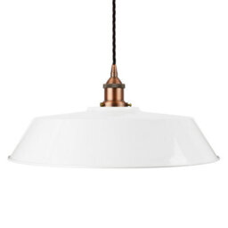 White Large Chancery Painted Dome Pendant Light With Matt Antique Copper Lamp Holder And Black Twisted Cable - Se Home - thumbnail 1