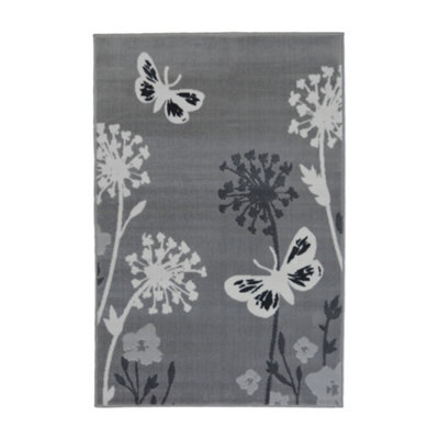 Melrose Colorama Small Indoor Area Butterfly Design Grey Rug 080/150Cm - image 1