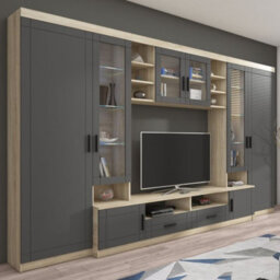 Paris Wall Unit Living Room Furniture Laminated Board Graphite Sonoma Led Lights - thumbnail 2