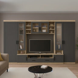 Paris Wall Unit Living Room Furniture Laminated Board Graphite Sonoma Led Lights