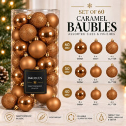 Decoris 60 Caramel Brown Baubles Shatterproof Christmas Tree Hanging Decor - thumbnail 4